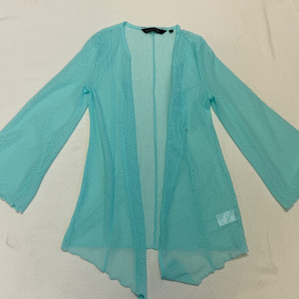 Colleen Lopez Aqua Sheer Knit Cardigan